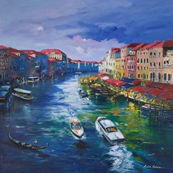 Venice, Grand Canal by Csilla Orban - Original Painting on Box Canvas sized 36x36 inches. Available from Whitewall Galleries